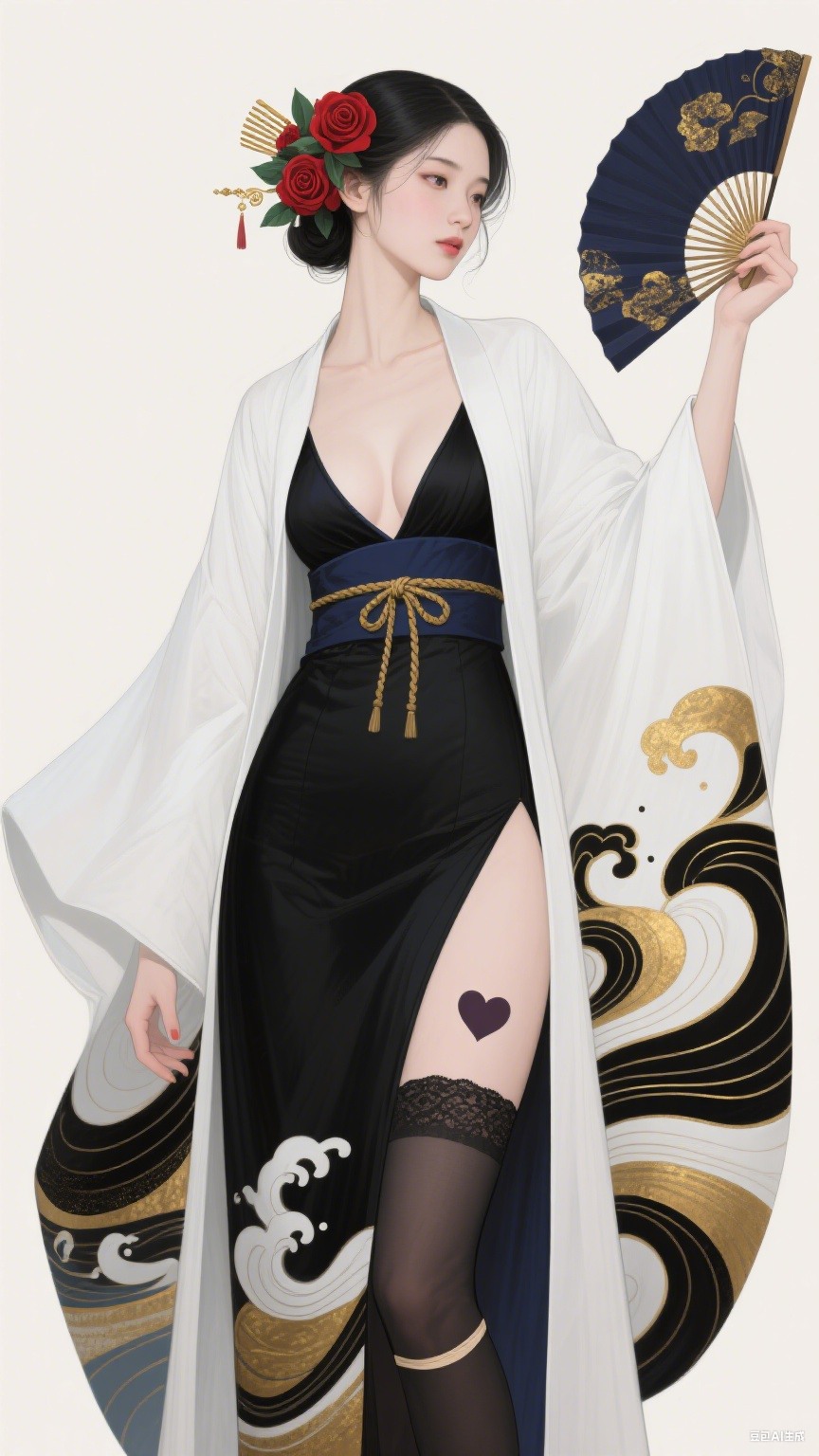 黑白日式長袍