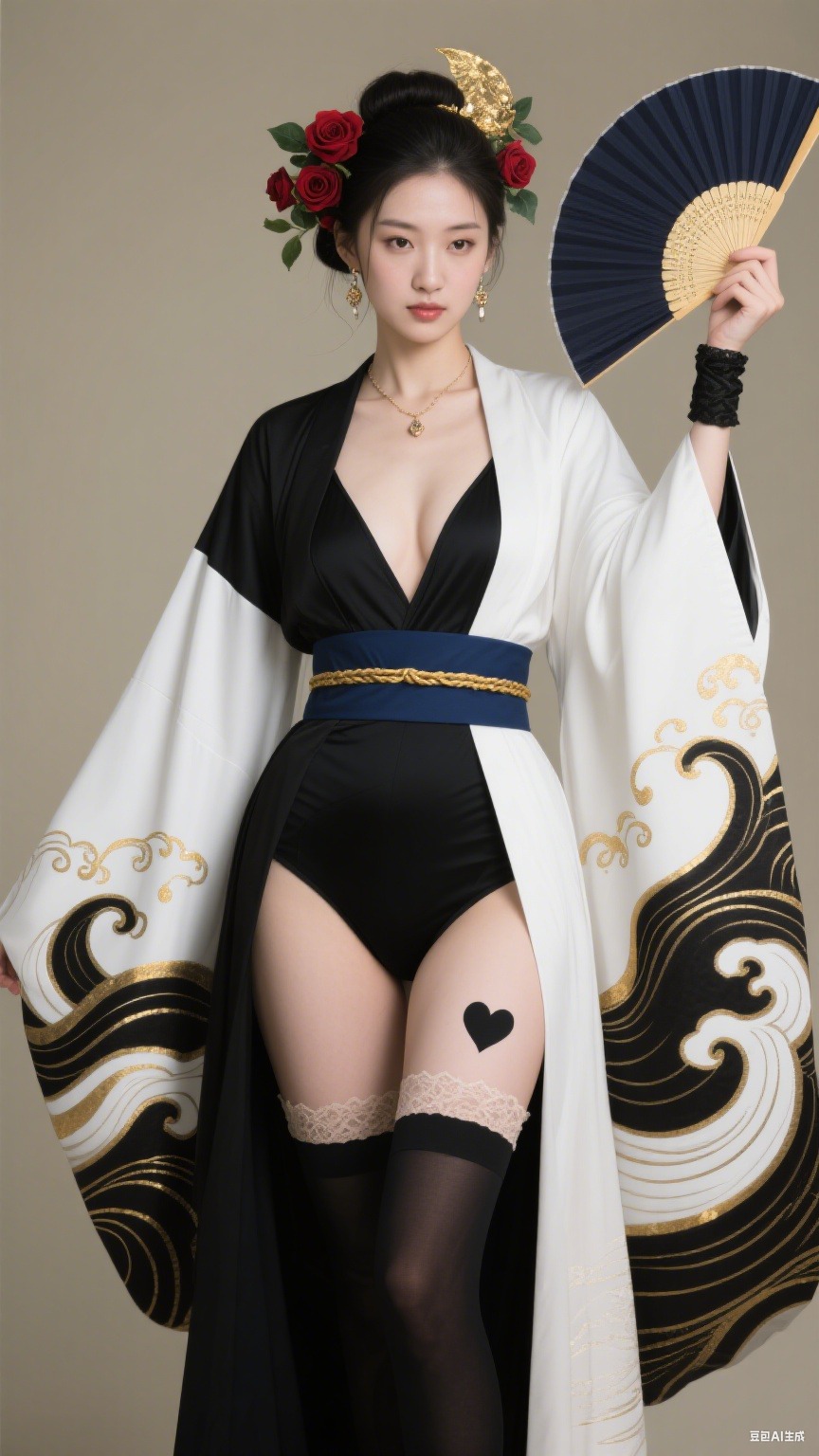 Black and white Japanese-style robe