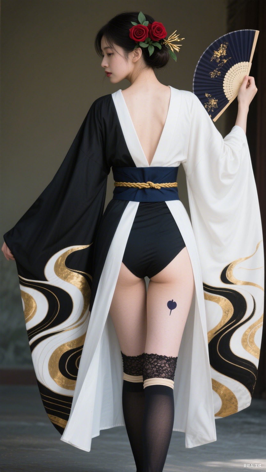 Black and white Japanese-style robe