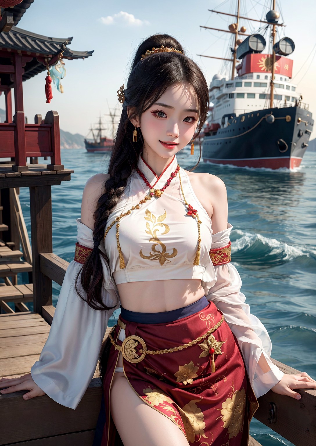 Oriental girl sailing to the West