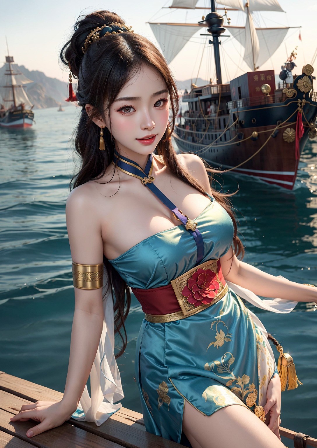 Oriental girl sailing to the West