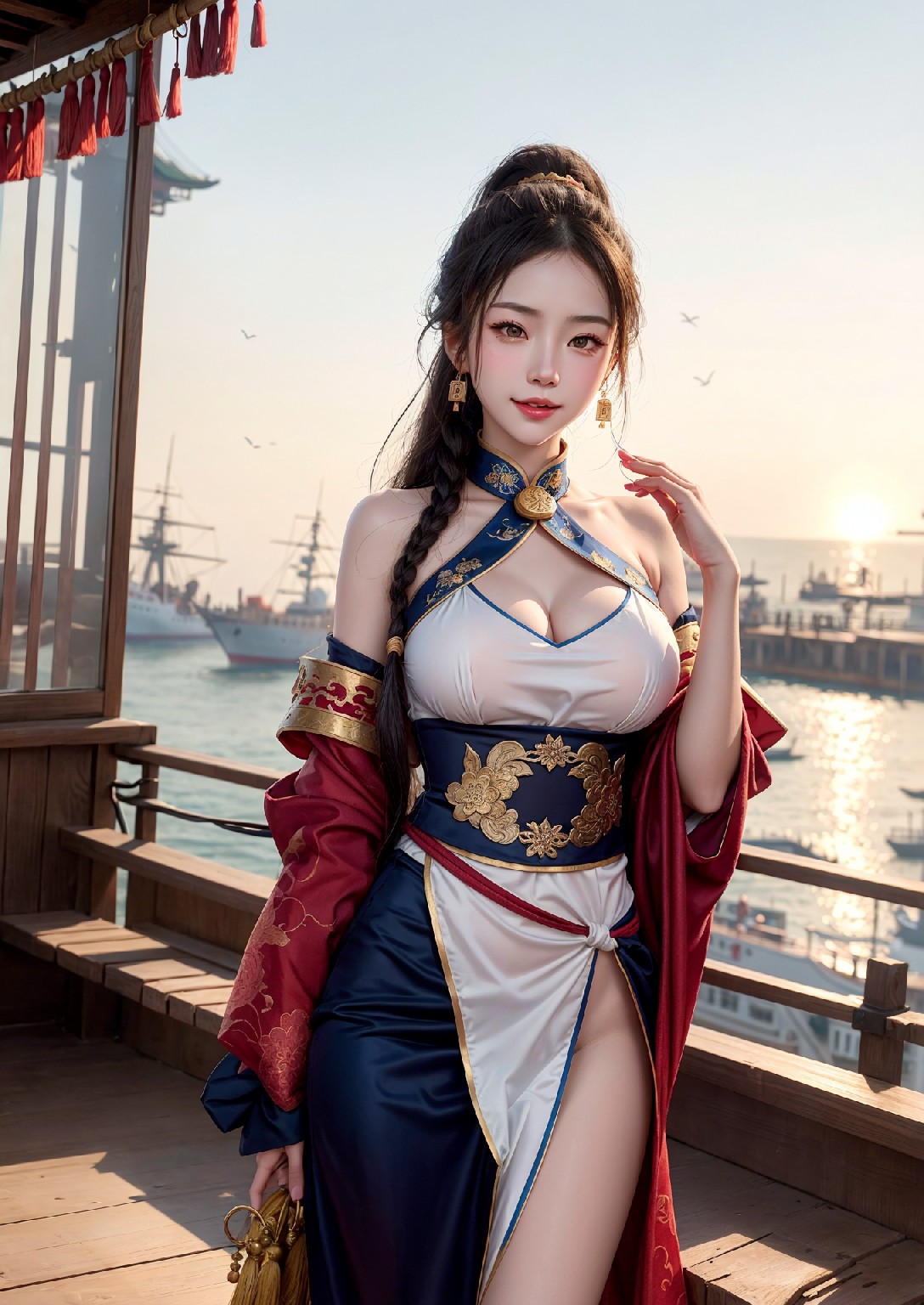 Oriental girl sailing to the West