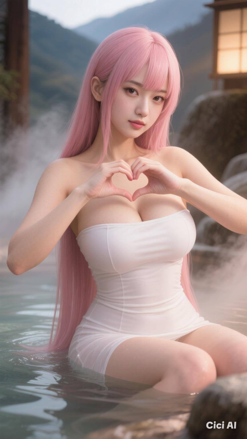 Pretty lady in a hot springs