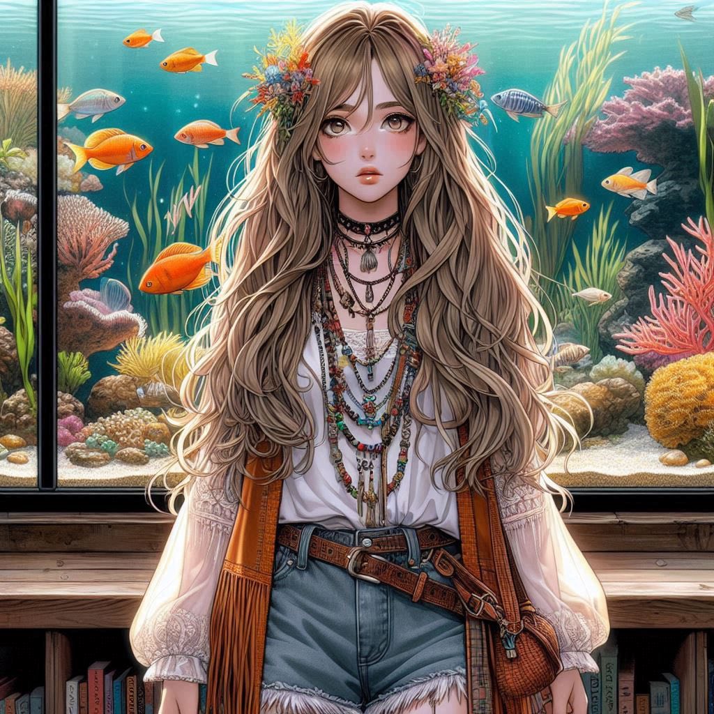 Girl in front of the aquarium