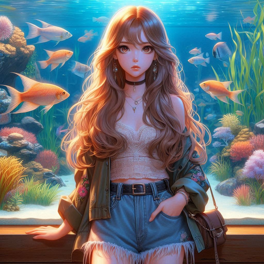 水族館前的少女