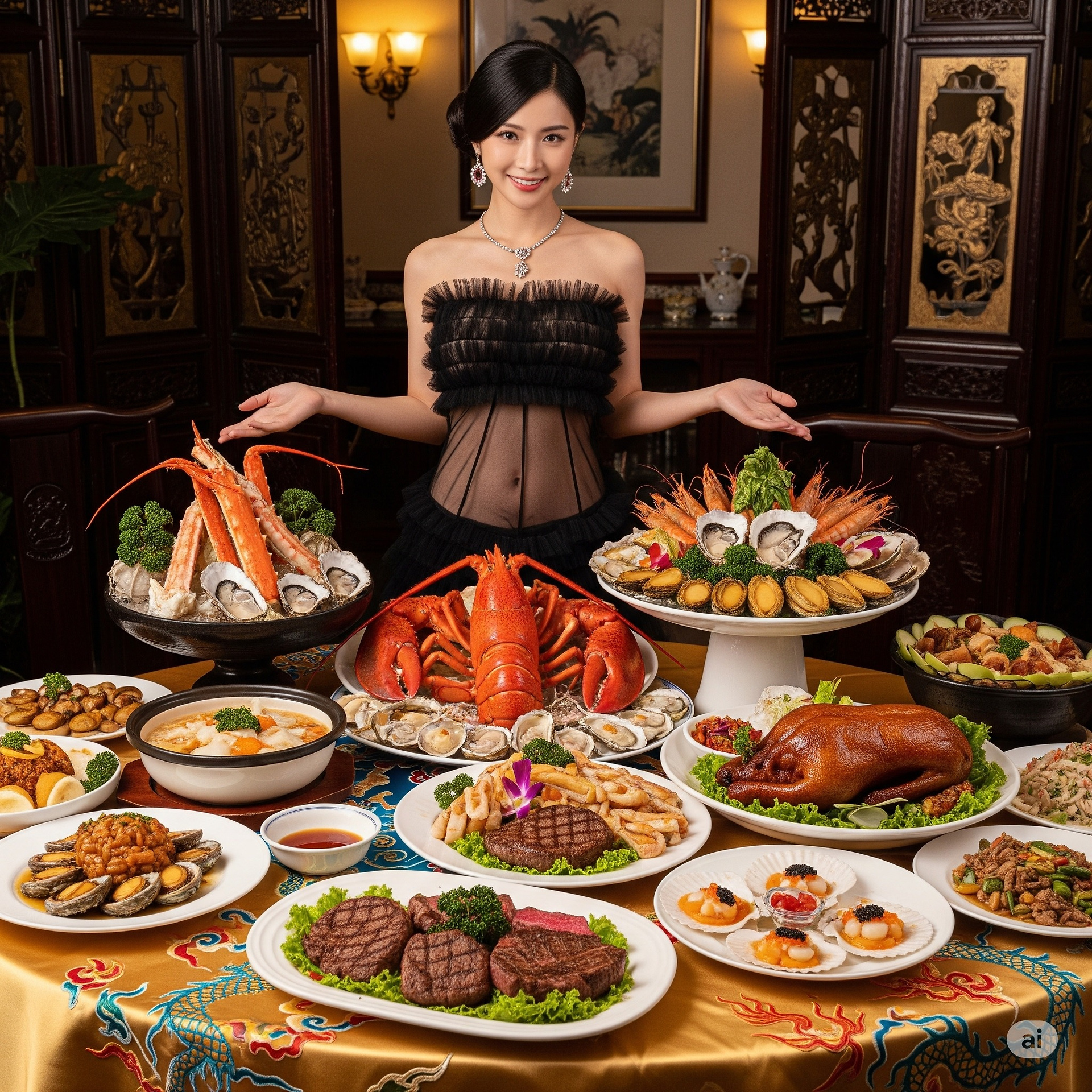 A special restaurant. A special waitress introduces the dishes in person