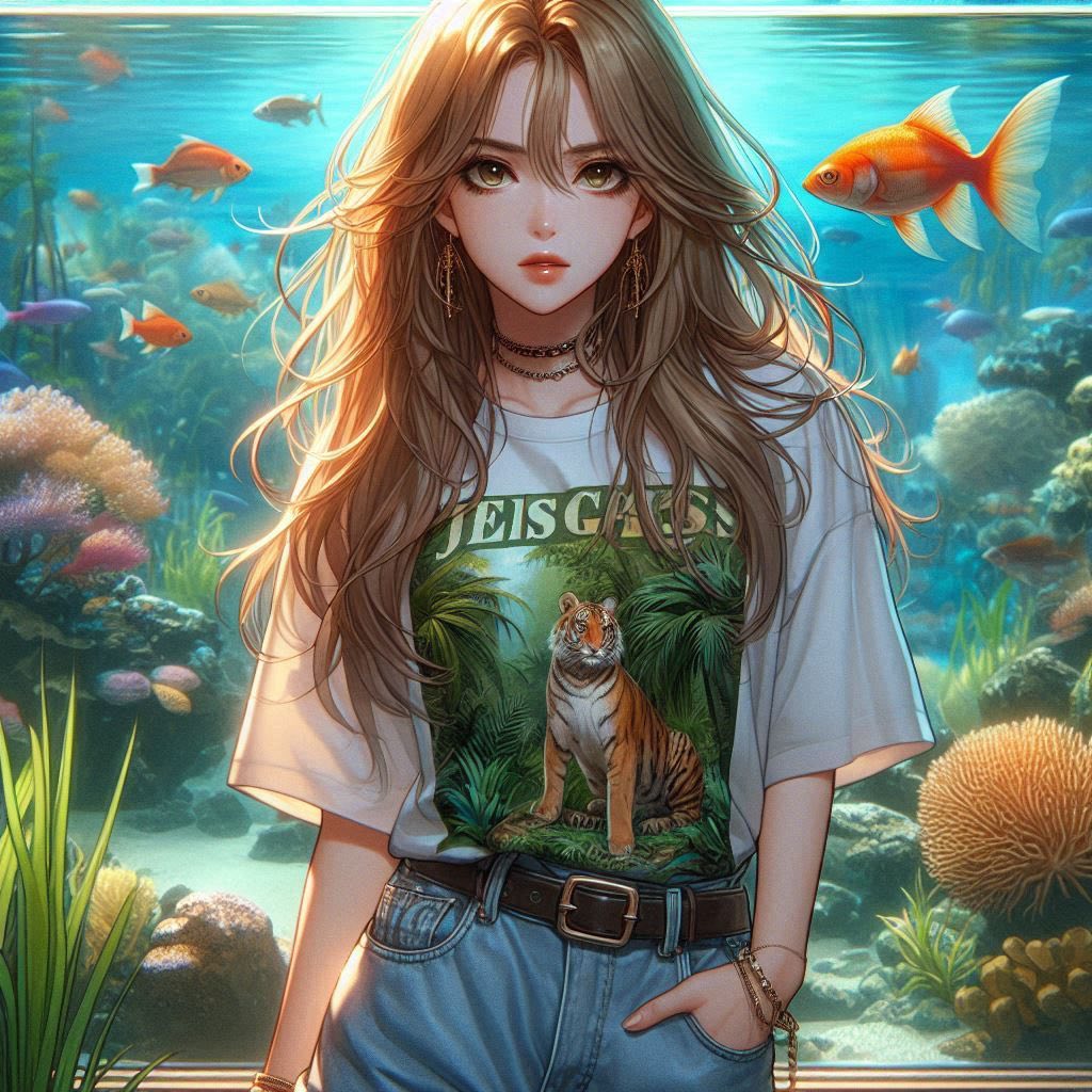Girl in front of the aquarium