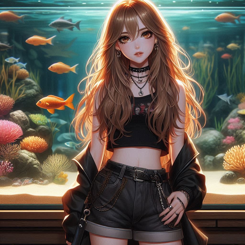 水族館前的少女