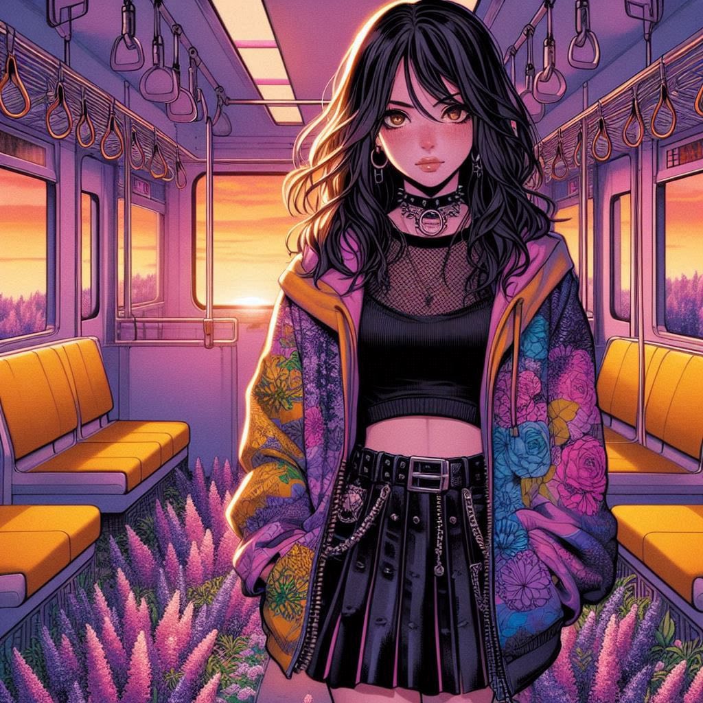 站在長滿花草的車廂