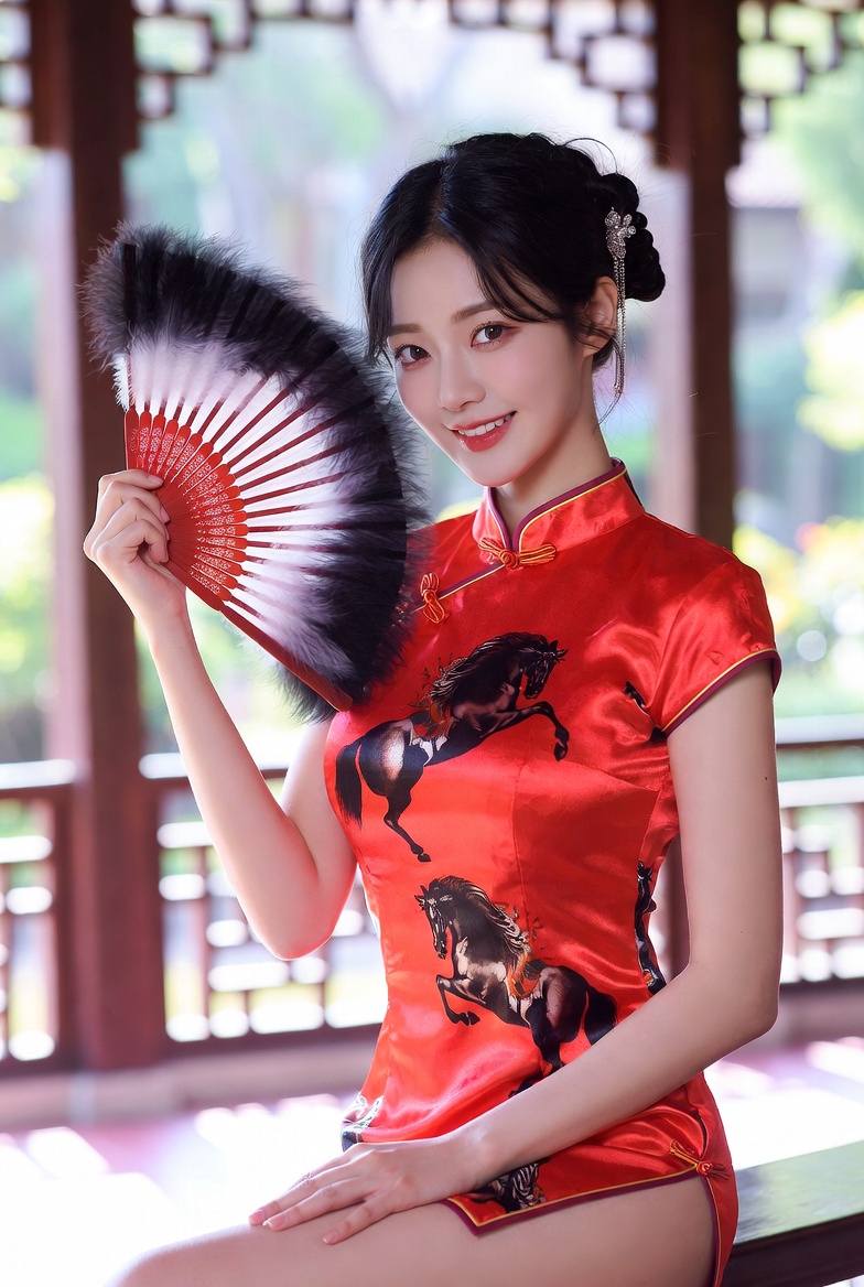 Sister Fire Red Cheongsam Celebrating the Year of the Horse