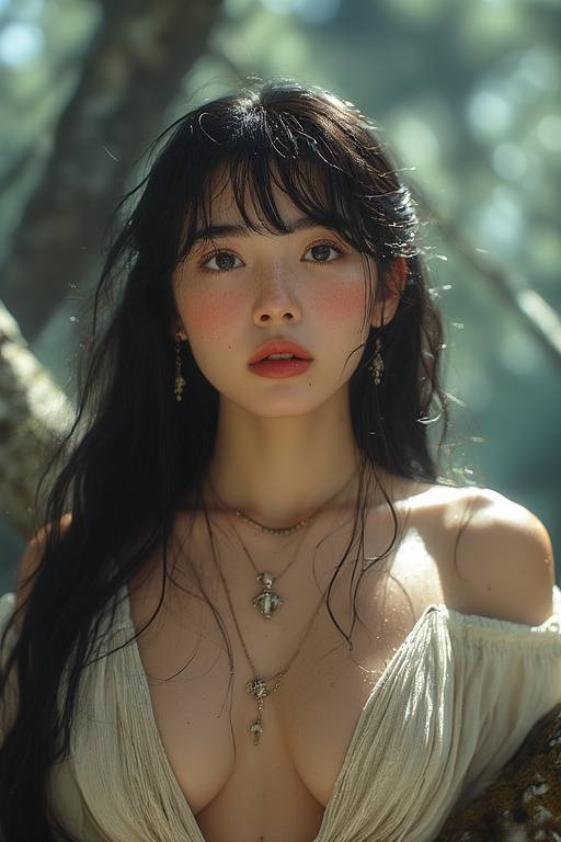 Girl wandering in the woods