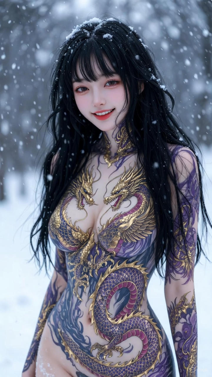 purple gold dragon phoenix tattoo