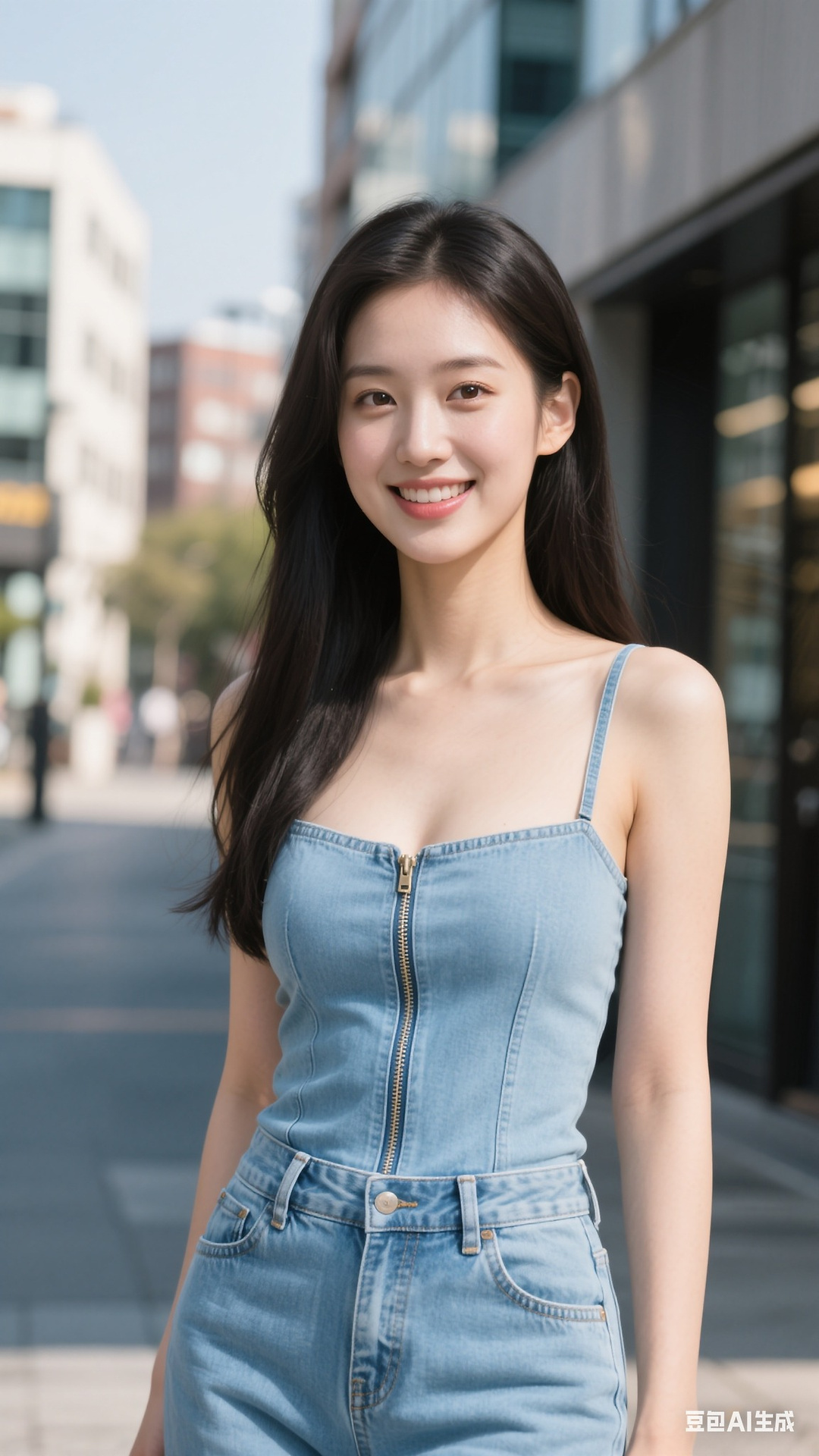 denim zipper pullover jumpsuit