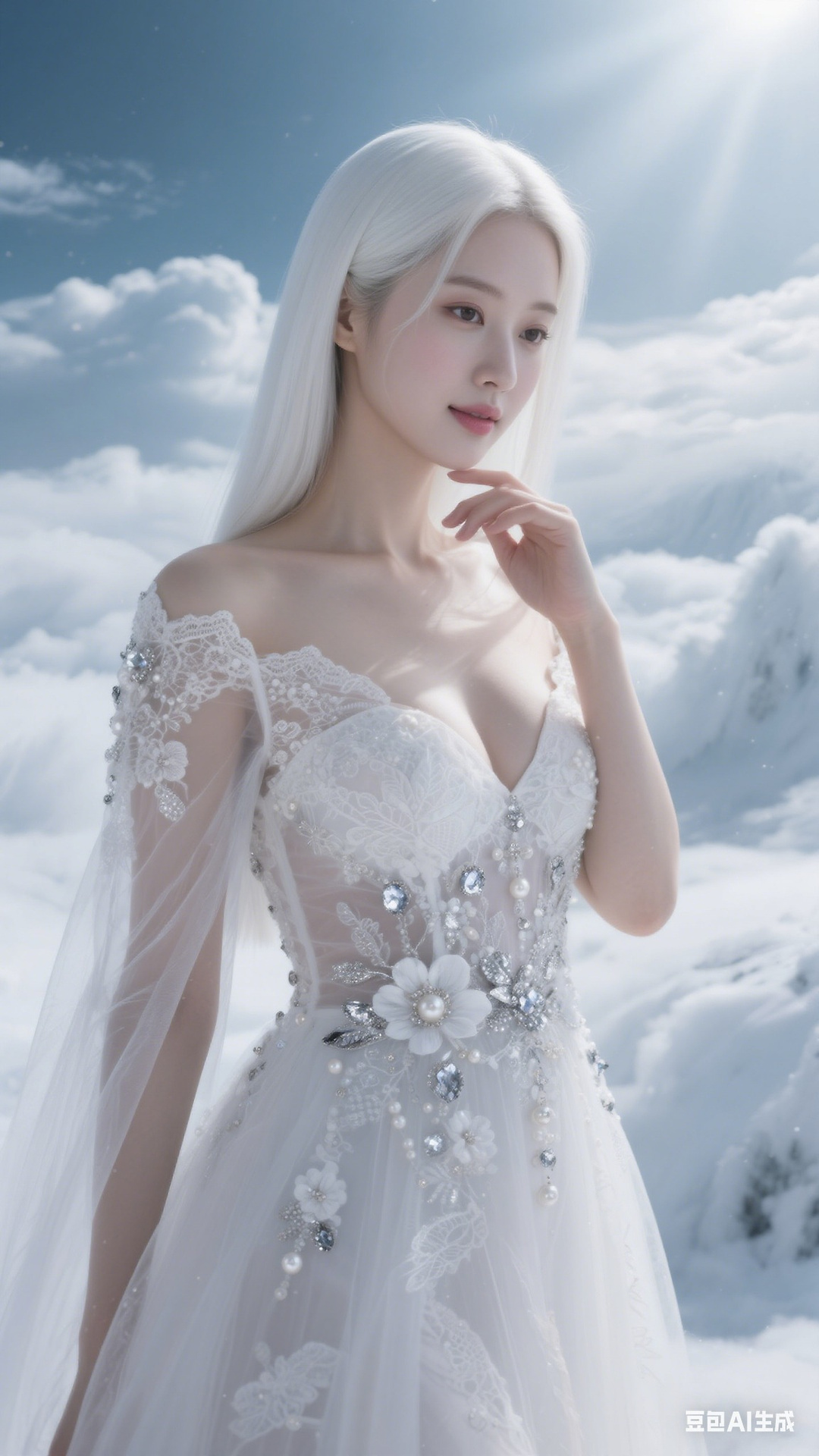 Semi-transparent white tulle dress