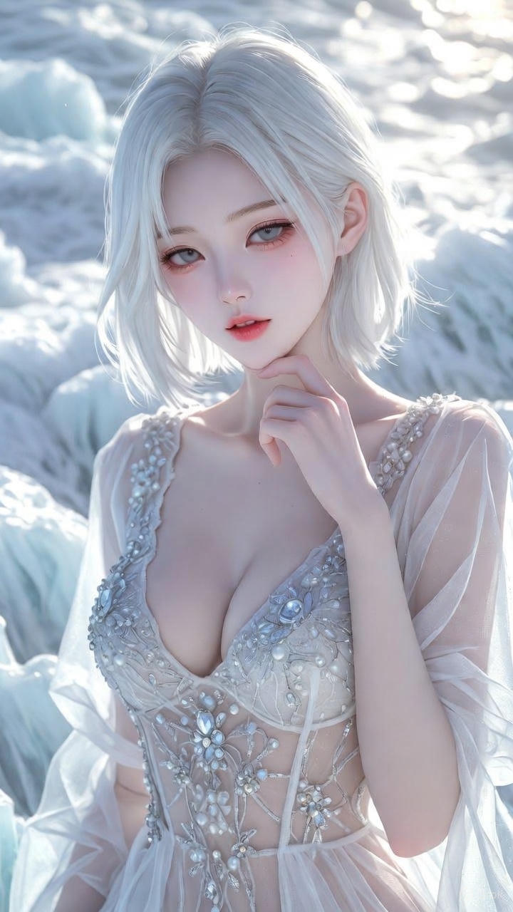 Semi-transparent white tulle dress