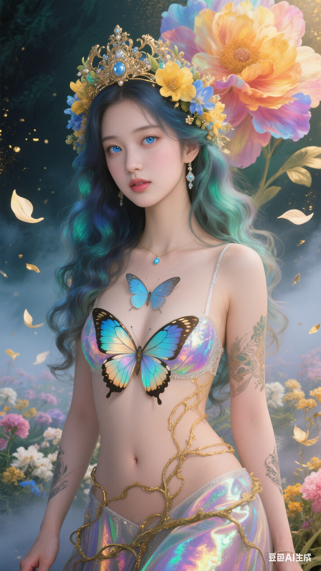 Petals and butterfly wings hand-knitted gown