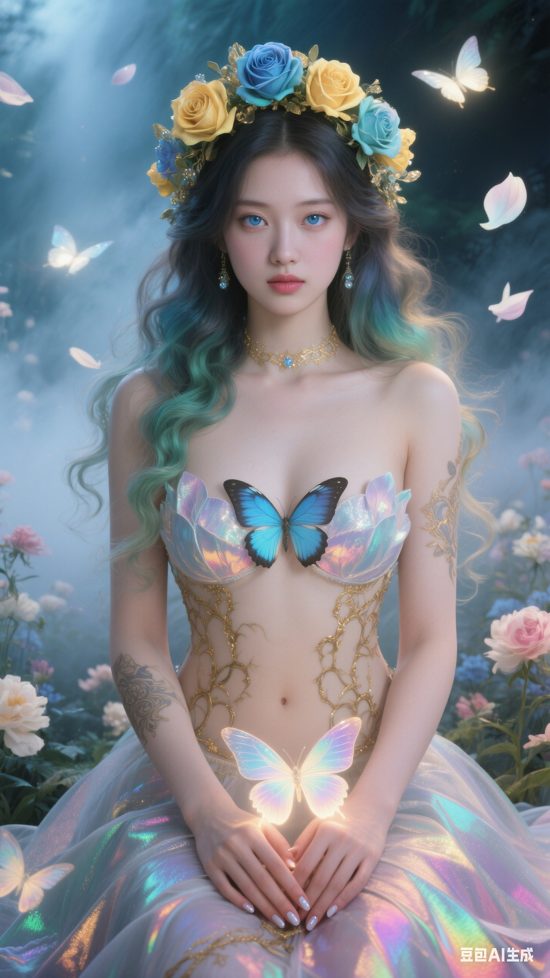 Petals and butterfly wings hand-knitted gown