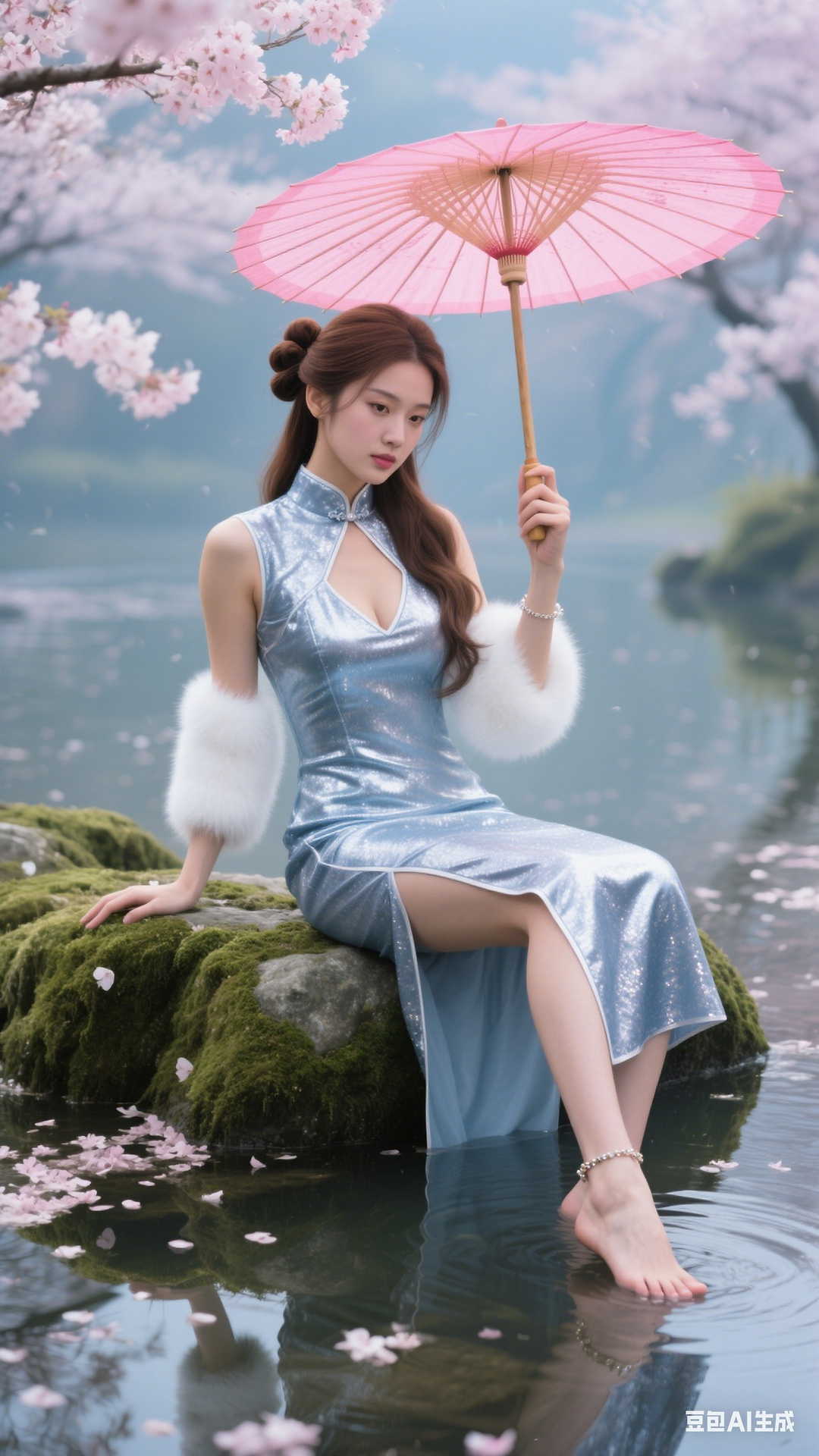 Sparkling silver-blue cheongsam
