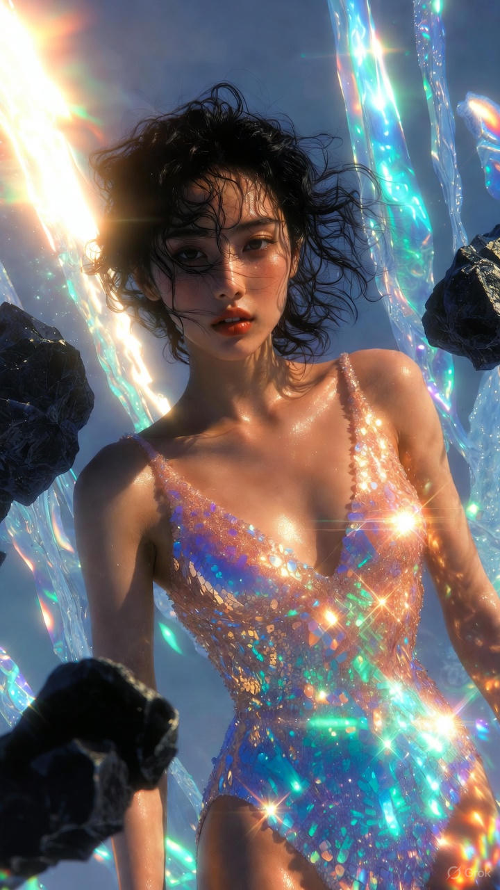 Pearl sequins one-piece swimsuit