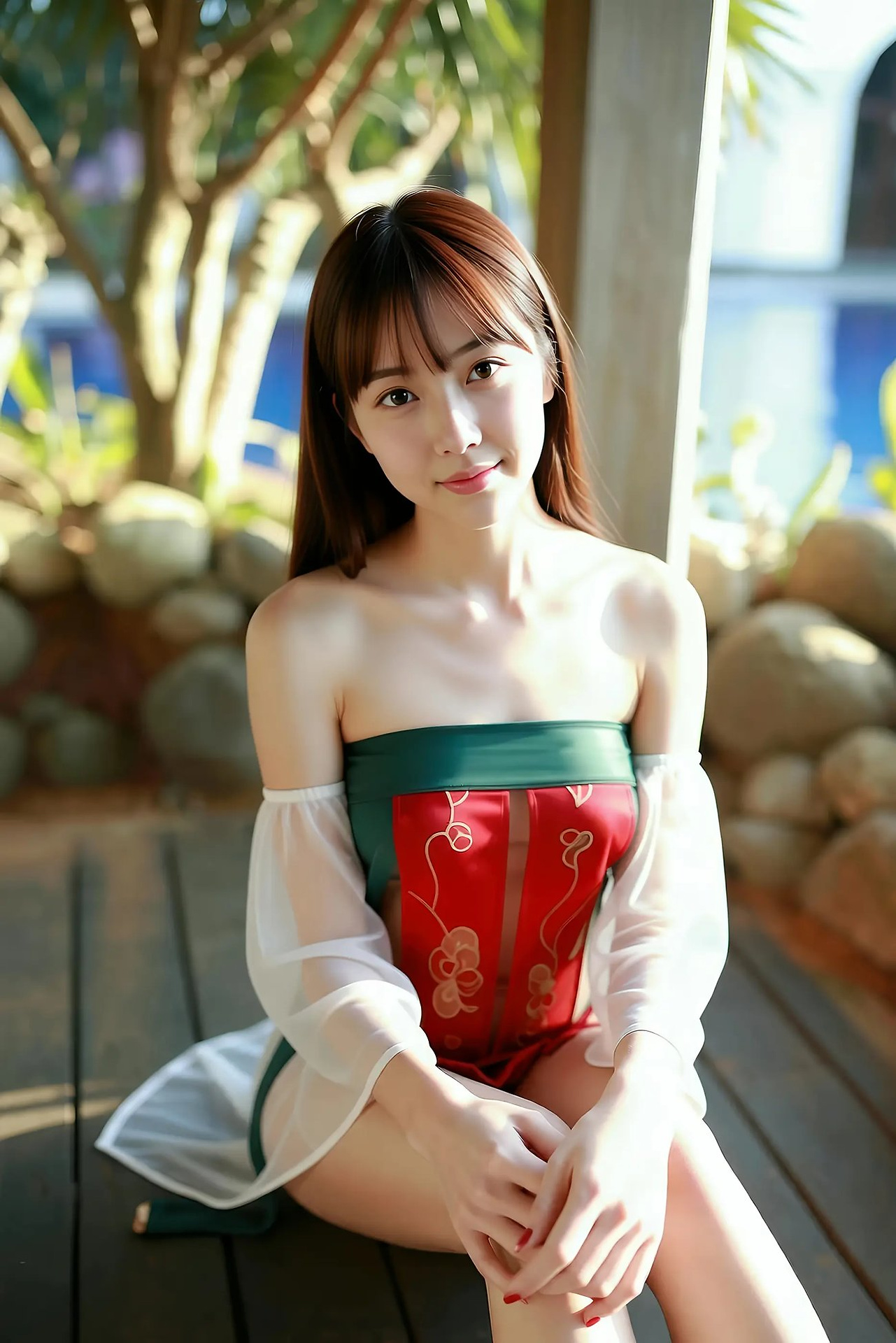 Mandarin - red-green vintage dress