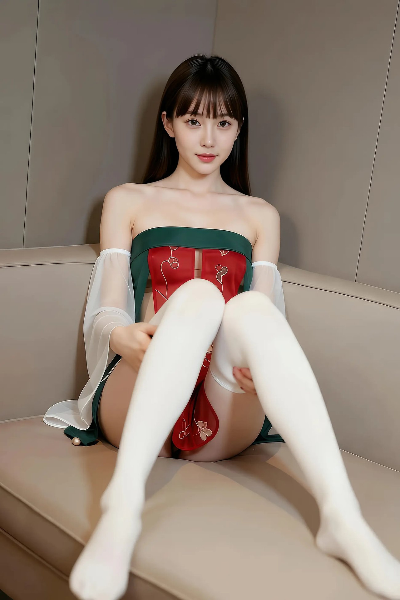 Mandarin - red-green vintage dress