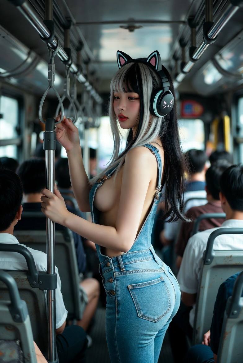 Girl's long black and white hair